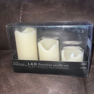 LED Flameless Candle Set of 3, new in box. Great for gifting or decorating.